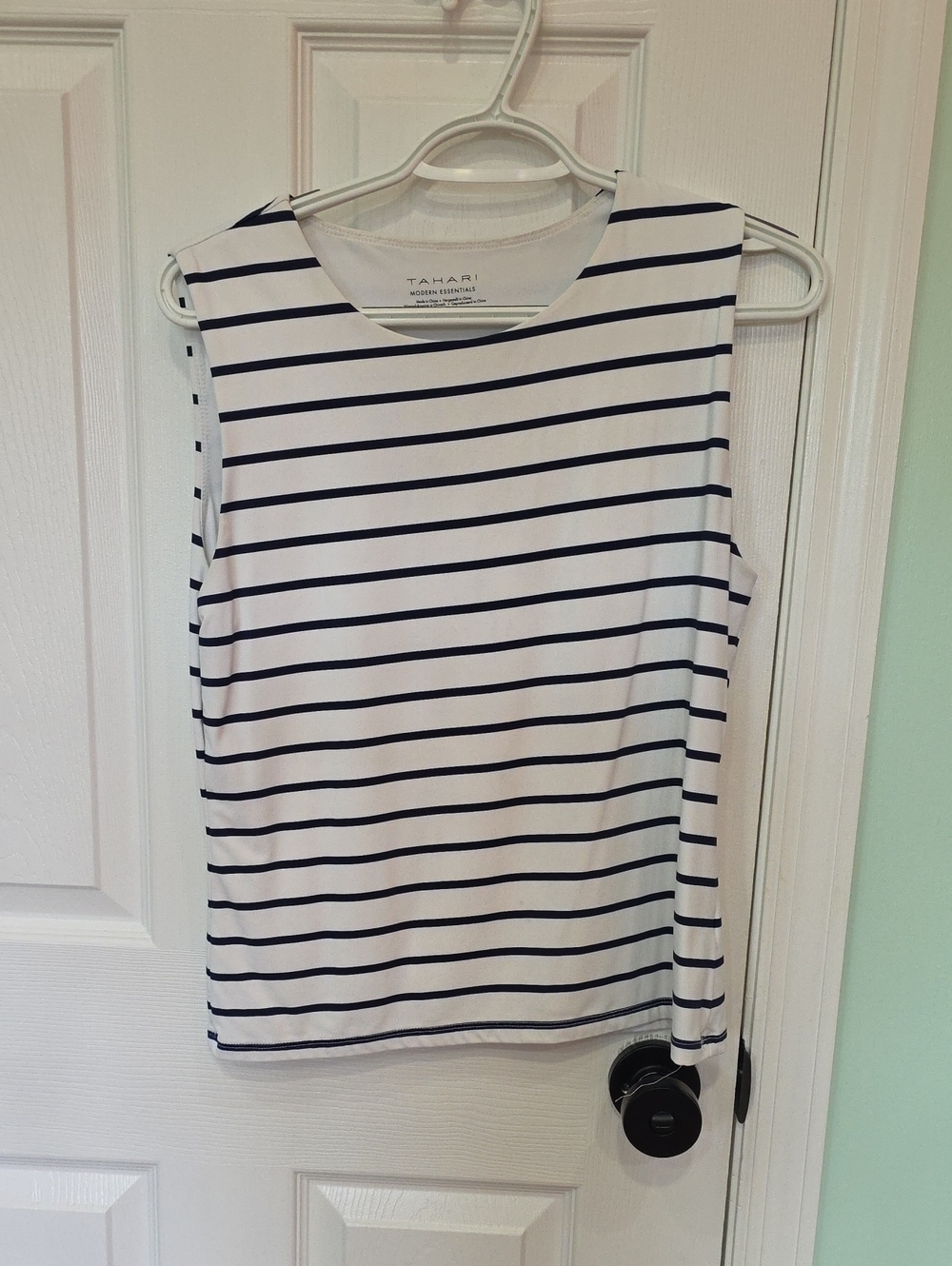 Tahari White and Navy Striped Tank Top